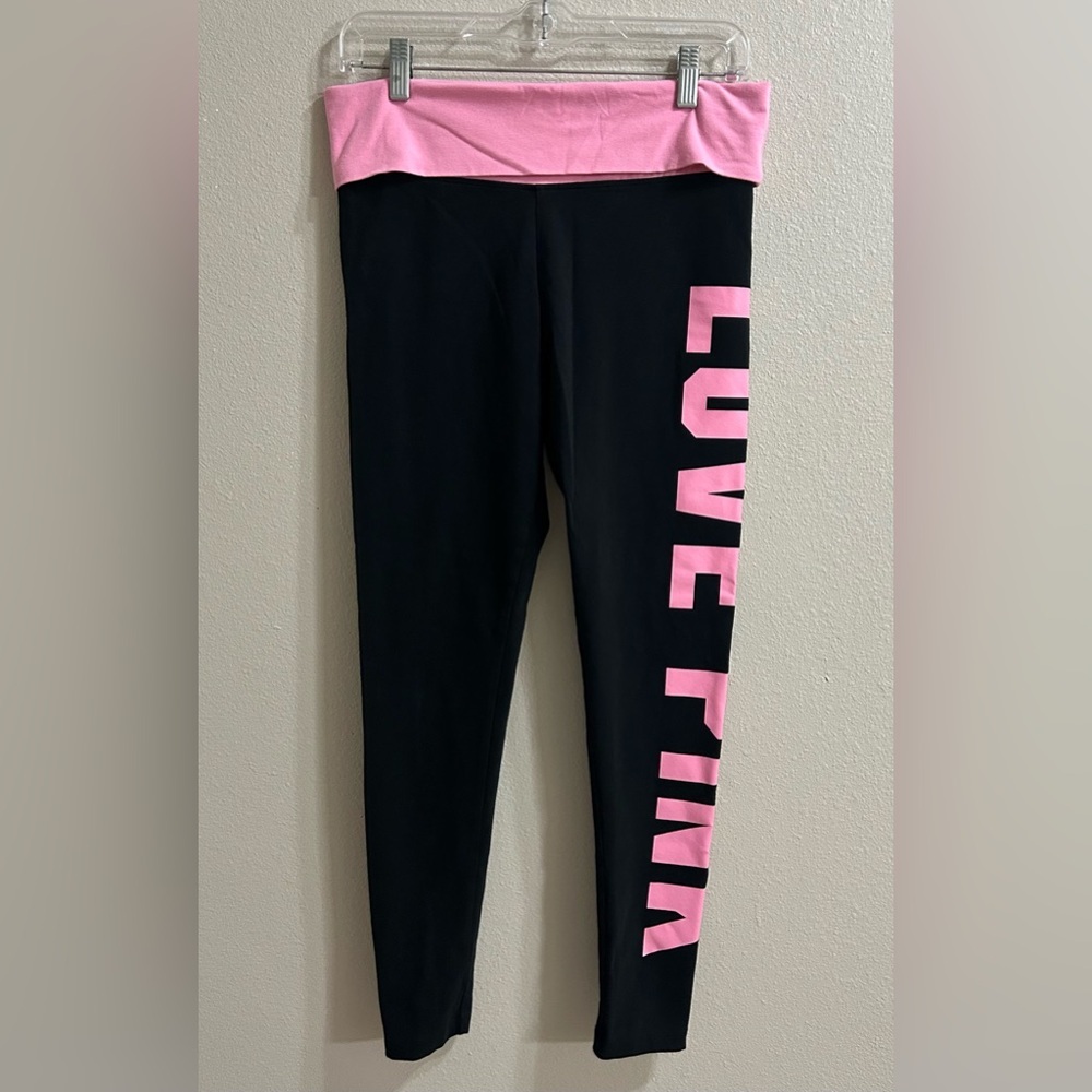 Victorias Secret PINK Y2K Style Foldover Waist Leggings Size M Love Pink Trendy - Picture 2 of 7